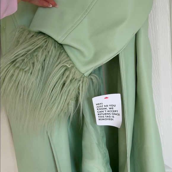 Faux Leather Fur Feather Trim Coat | ASOS - Picture 4 of 5